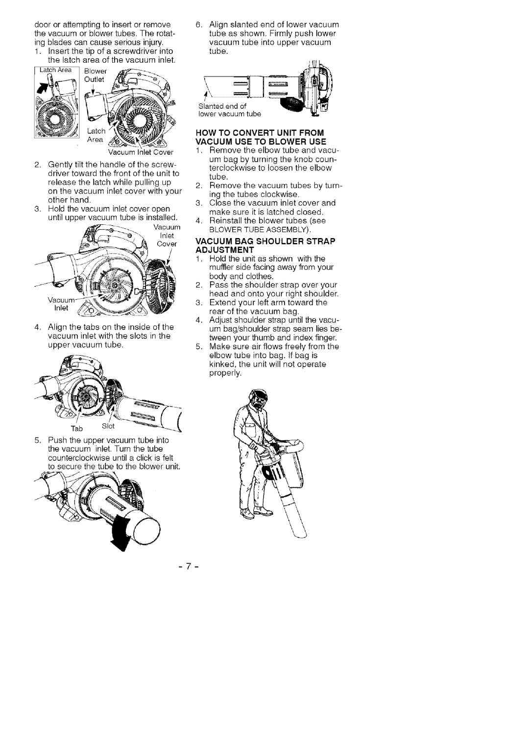 Craftsman 358.79477 manual HOW to Convert Unit from Vacuum USE to Blower USE, Blower Tube Assembly 