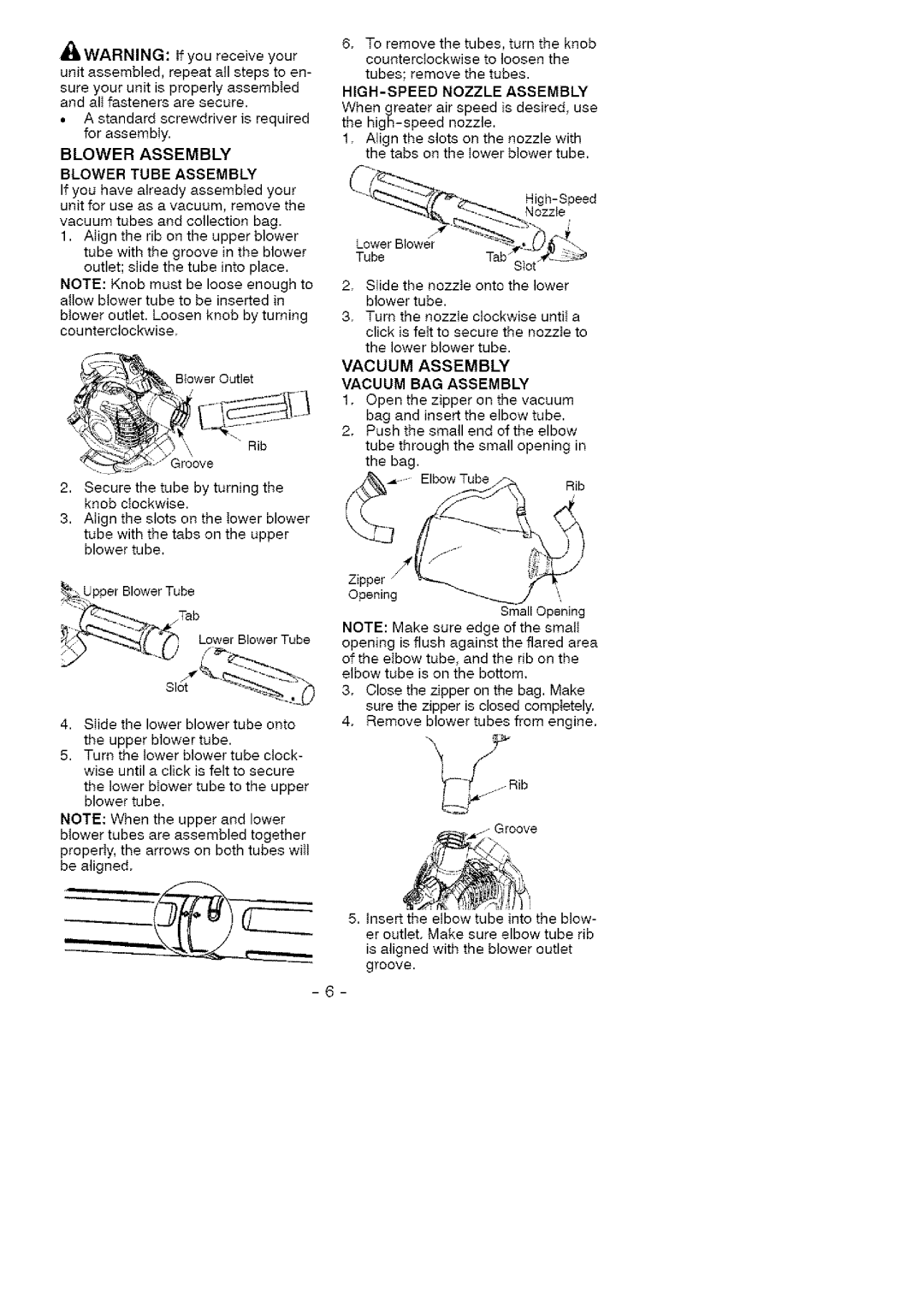 Craftsman 358.794772 Blower Assembly Blower Tube Assembly, HIGH-SPEED Nozzle Assembly, Vacuum Assembly Vacuum BAG Assembly 