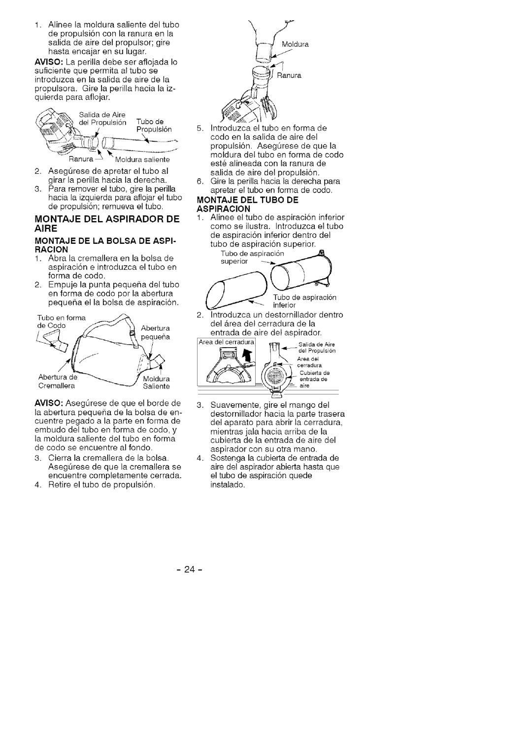 Craftsman 358.794964 manual Montaje DEL Tubo DE Aspiracion 