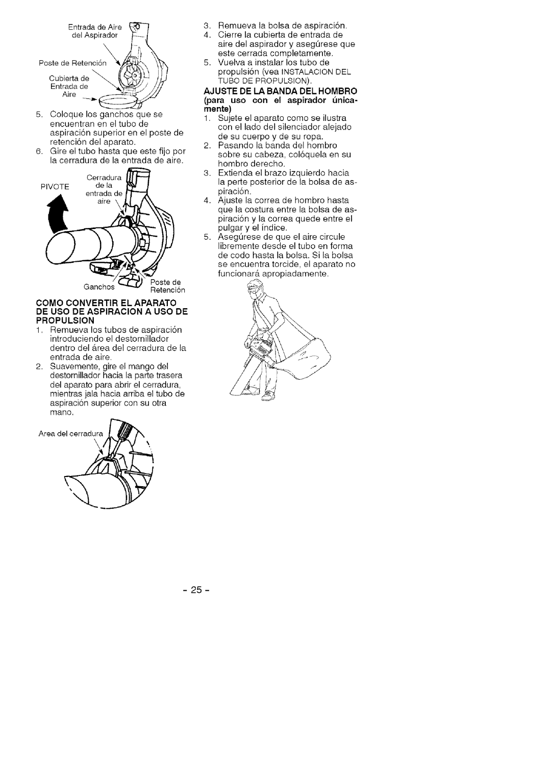 Craftsman 358.794964 manual Como Convertir EL Aparato, DE USO DE Aspiracion a USO DE Propulsion 