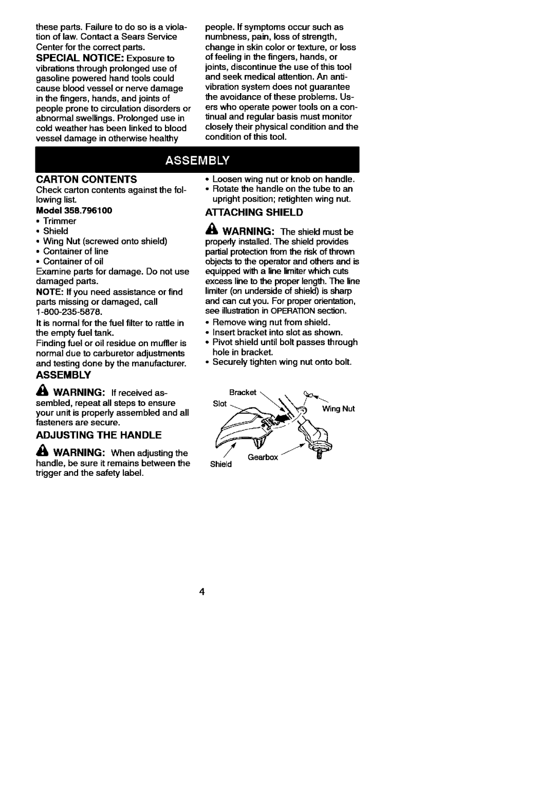 Craftsman 358.7951 manual Carton Contents, Assembly 