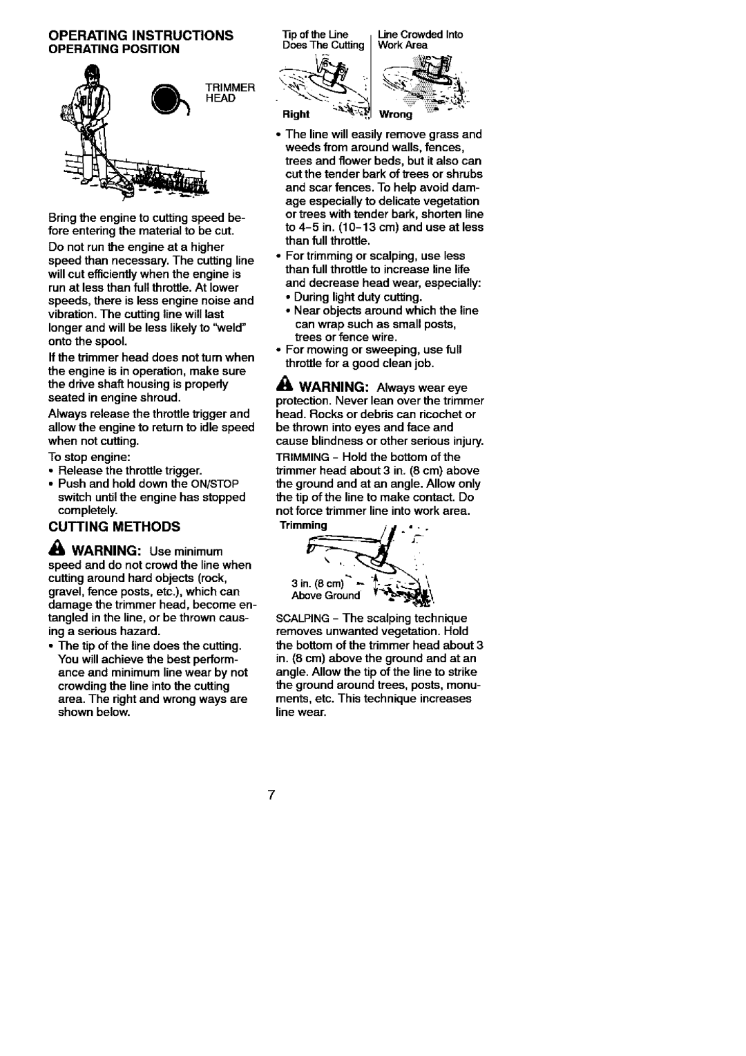 Craftsman 358.7951 manual Operating Instructions Operatingposition, Cutting Methods, Trimming 