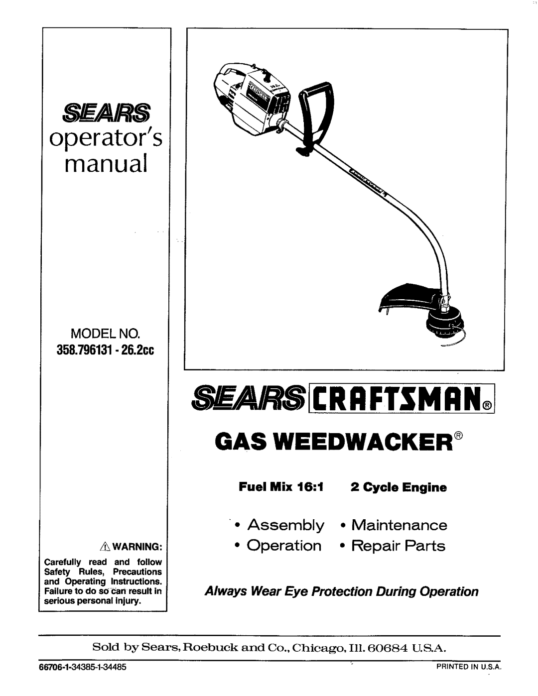 Craftsman 358.796131- 26.2CC operating instructions RnFT,SMn 