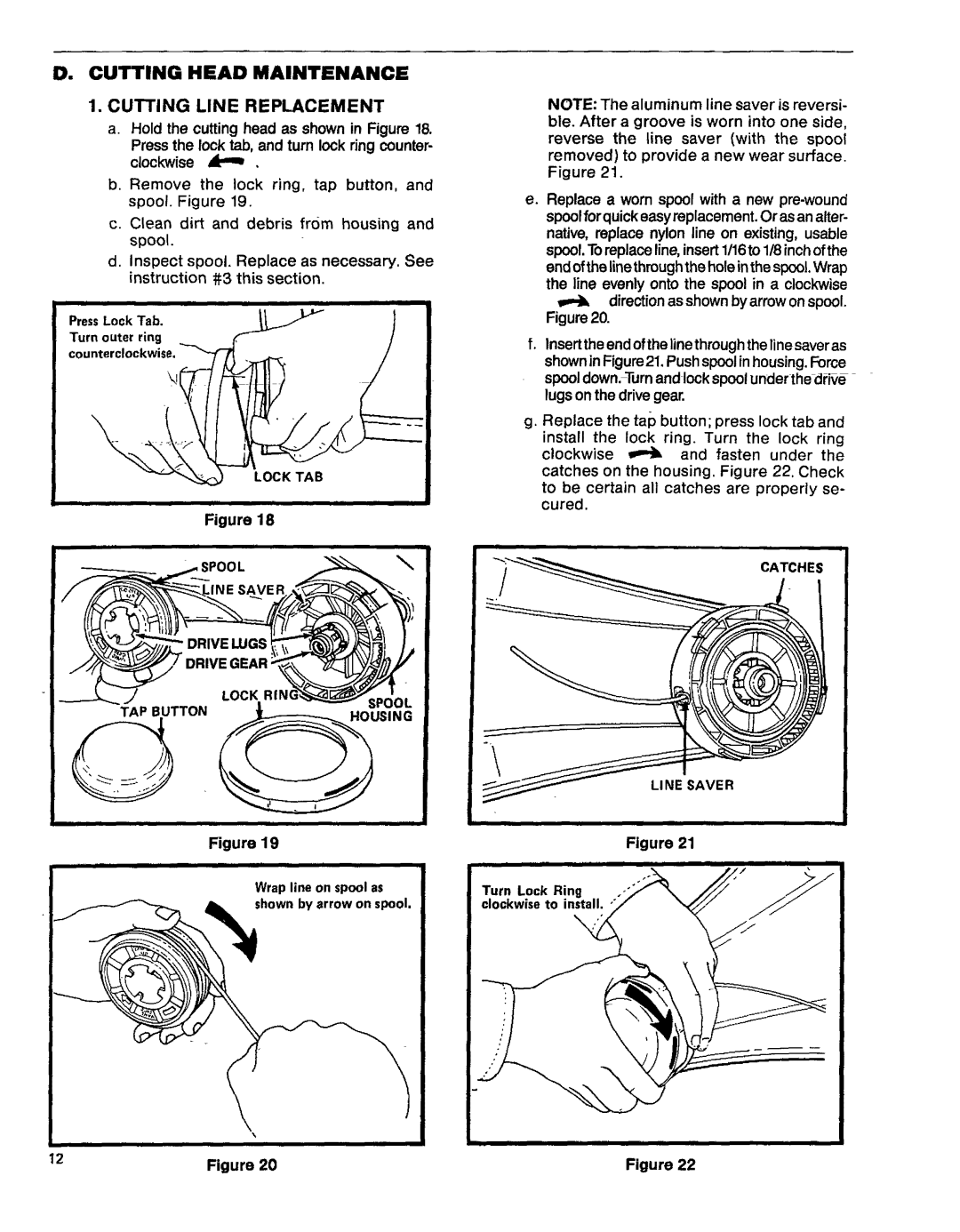 Craftsman 358.796131- 26.2CC Cutting Head Maintenance Cutting Line Replacement, Clean dirt and debris from housing 