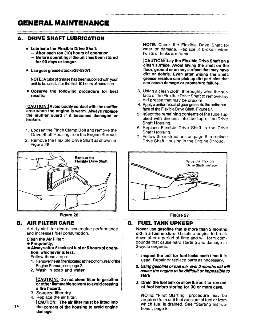 Craftsman 358.796131- 26.2CC Drive Shaft Lubrication, AIR Filter Care, Fuel Tank Upkeep, Wipethe Flexible 