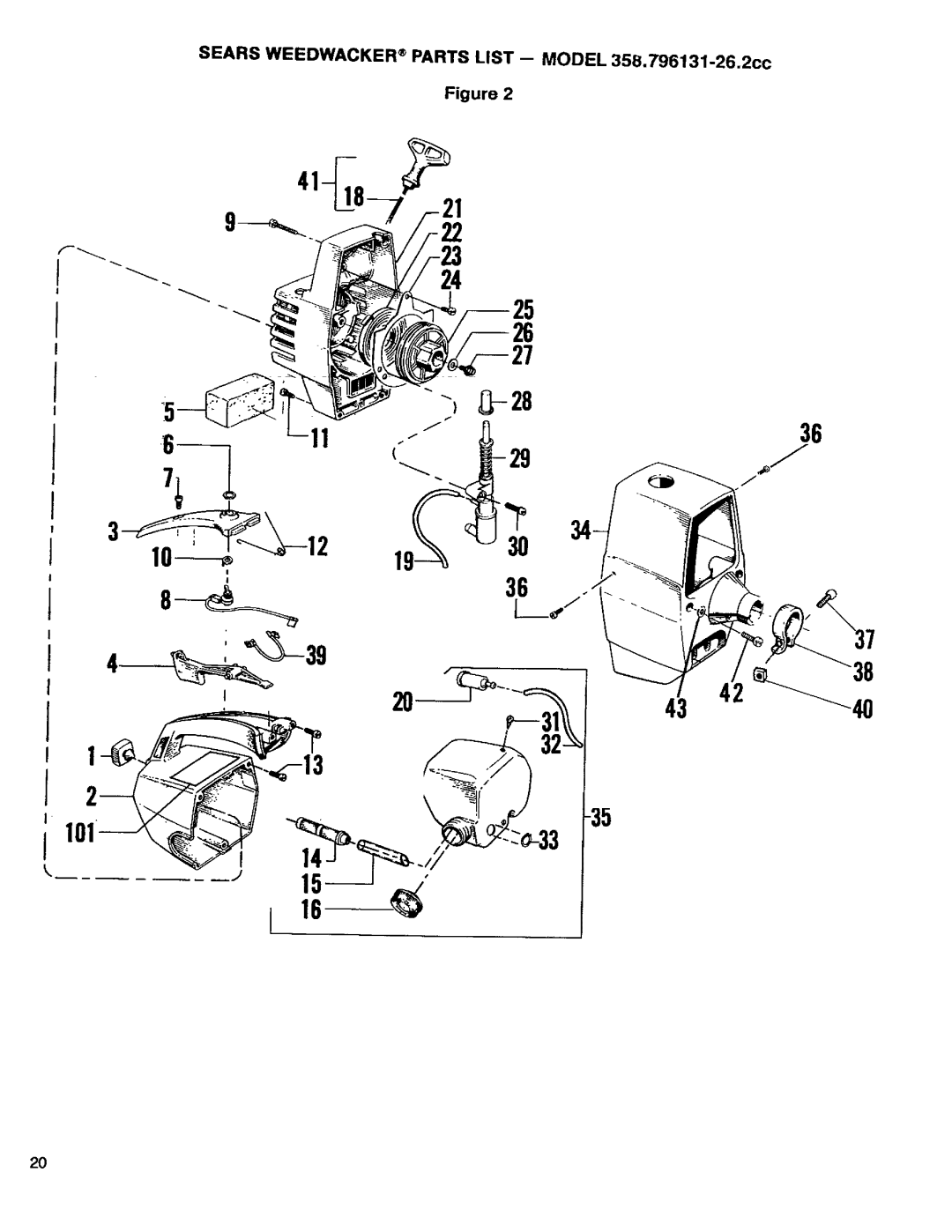 Craftsman 358.796131- 26.2CC operating instructions Sears Weedwacker Parts List -- Model 358.796131-26.2cc 