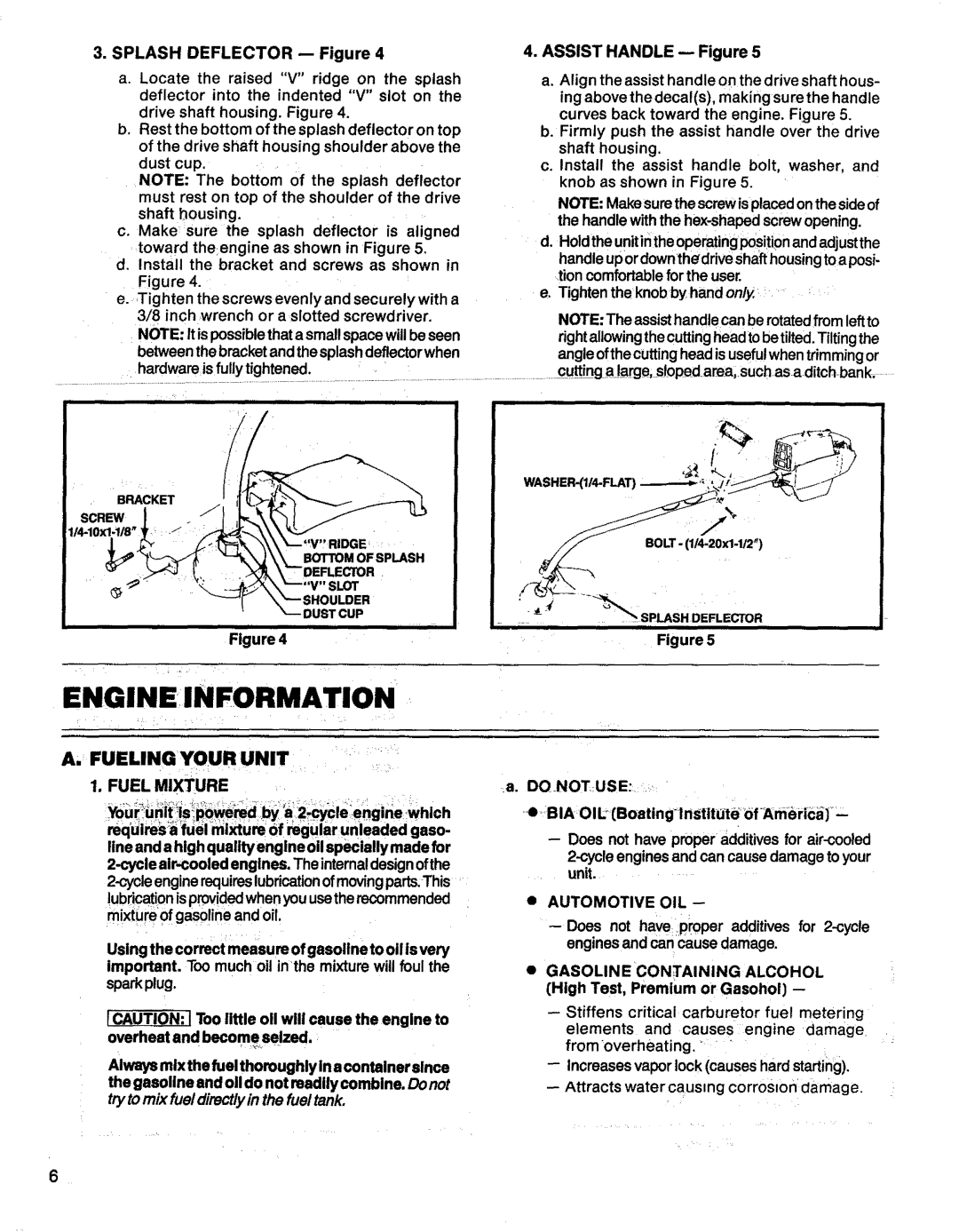 Craftsman 358.796131- 26.2CC operating instructions Engineinformation, Fuelingyour Unit, Fuel Mixture, Automotive OIL 