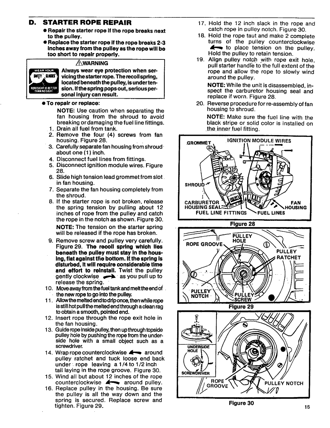 Craftsman 358.796131- 26.2CC operating instructions D. Starter Rope Repair, o., ,o 