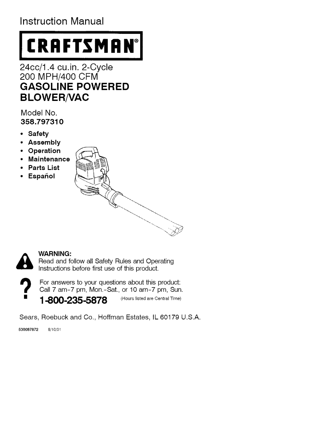 Craftsman 358.79731 instruction manual Rrftsmr 