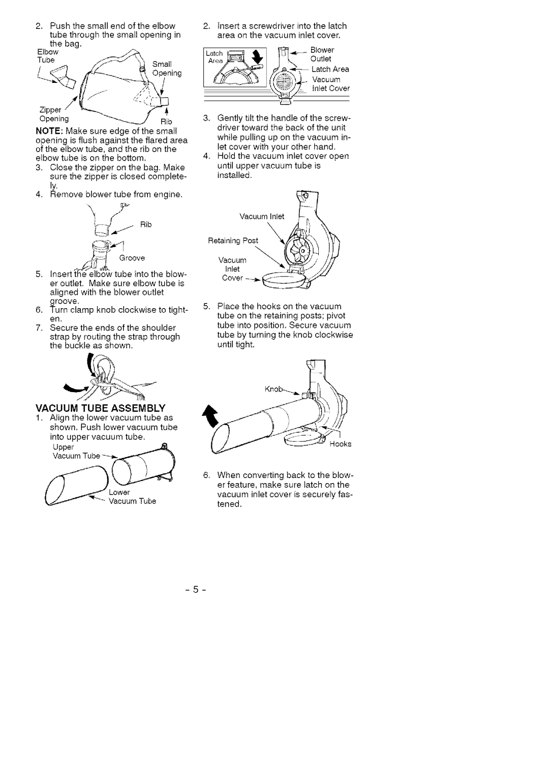 Craftsman 358.79731 instruction manual OpeningRib, Vacuum Tube Assembly 