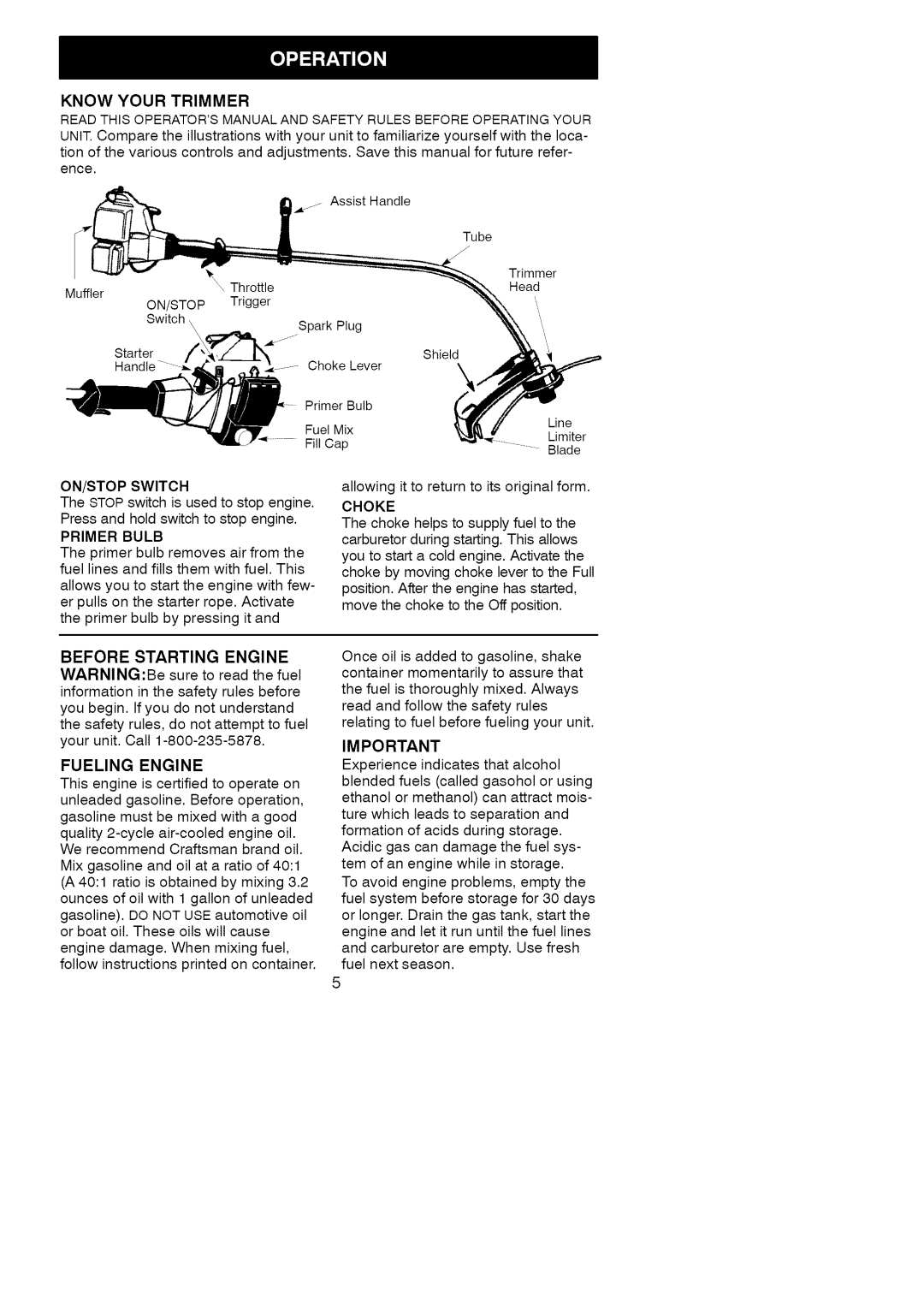 Craftsman 358.79821 manual Primer Bulb, Fueling Engine 