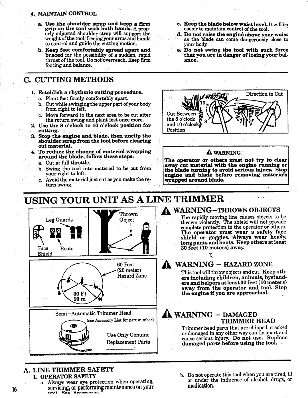 Craftsman 358.798260-32cc manual Using Your Unit AS a Line, Maintain Control, Trimmer Head 