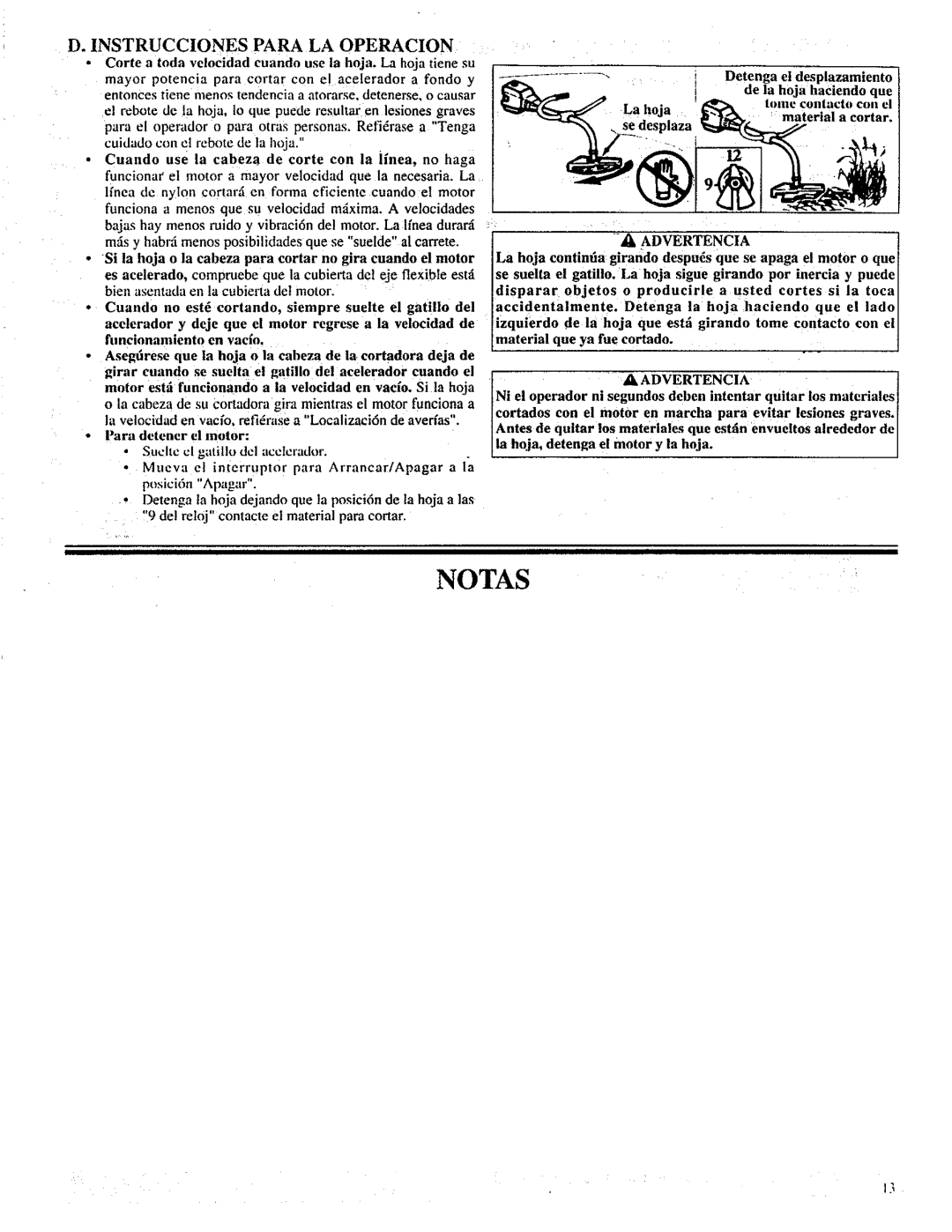 Craftsman 358.798260-32cc manual Notas, Instrucciones Para LA Operacion 