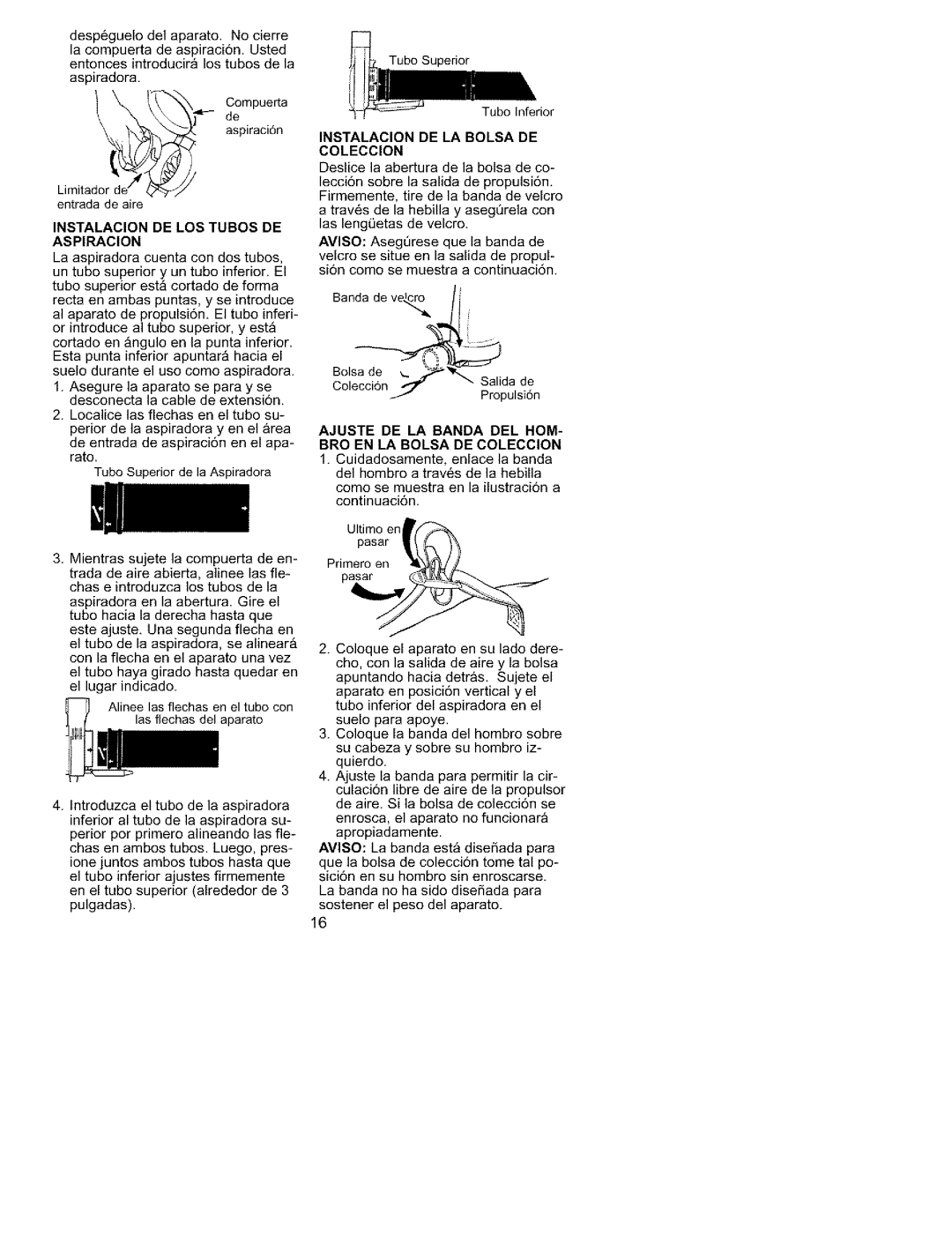 Craftsman 358.799431 manual Instalacion De Los Tubes De Aspiracion 