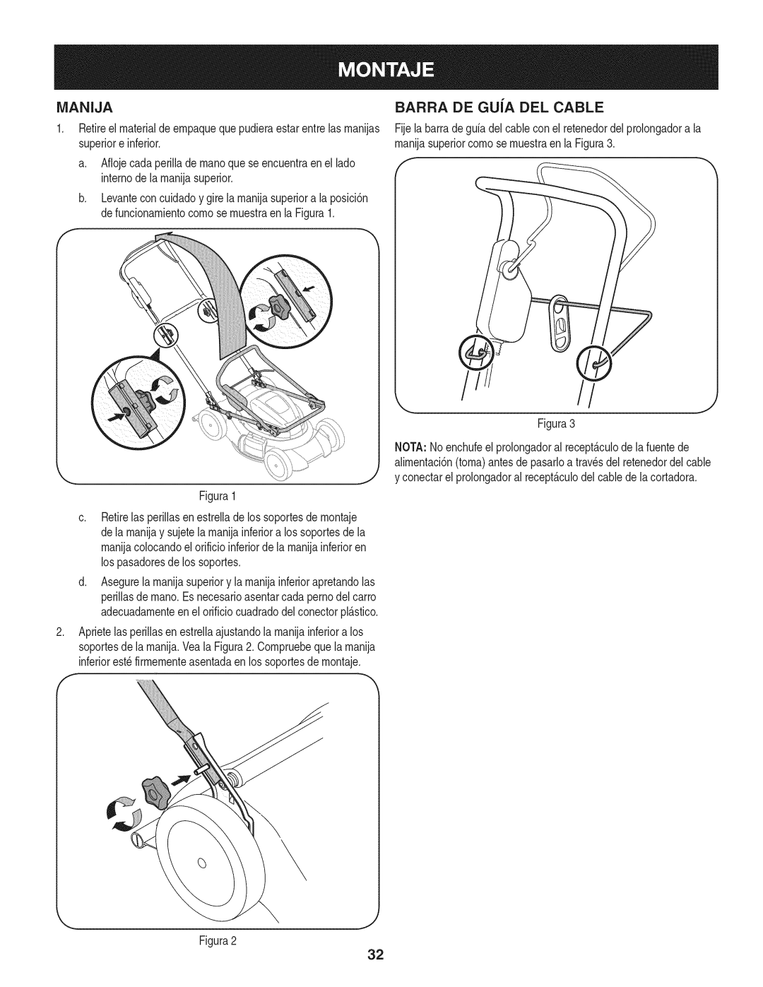 Craftsman 247.370160 manual IVlANIJA Barra DE GUiA DEL Cable 