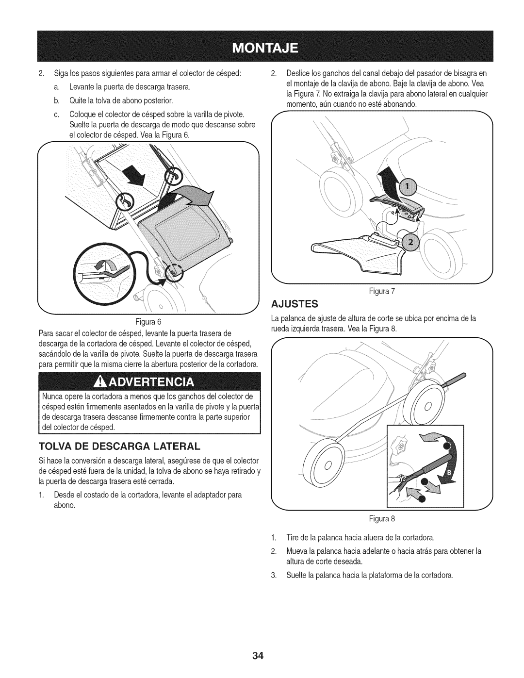 Craftsman 247.370160 manual Ajustes, Tolva DE Descarga Lateral 