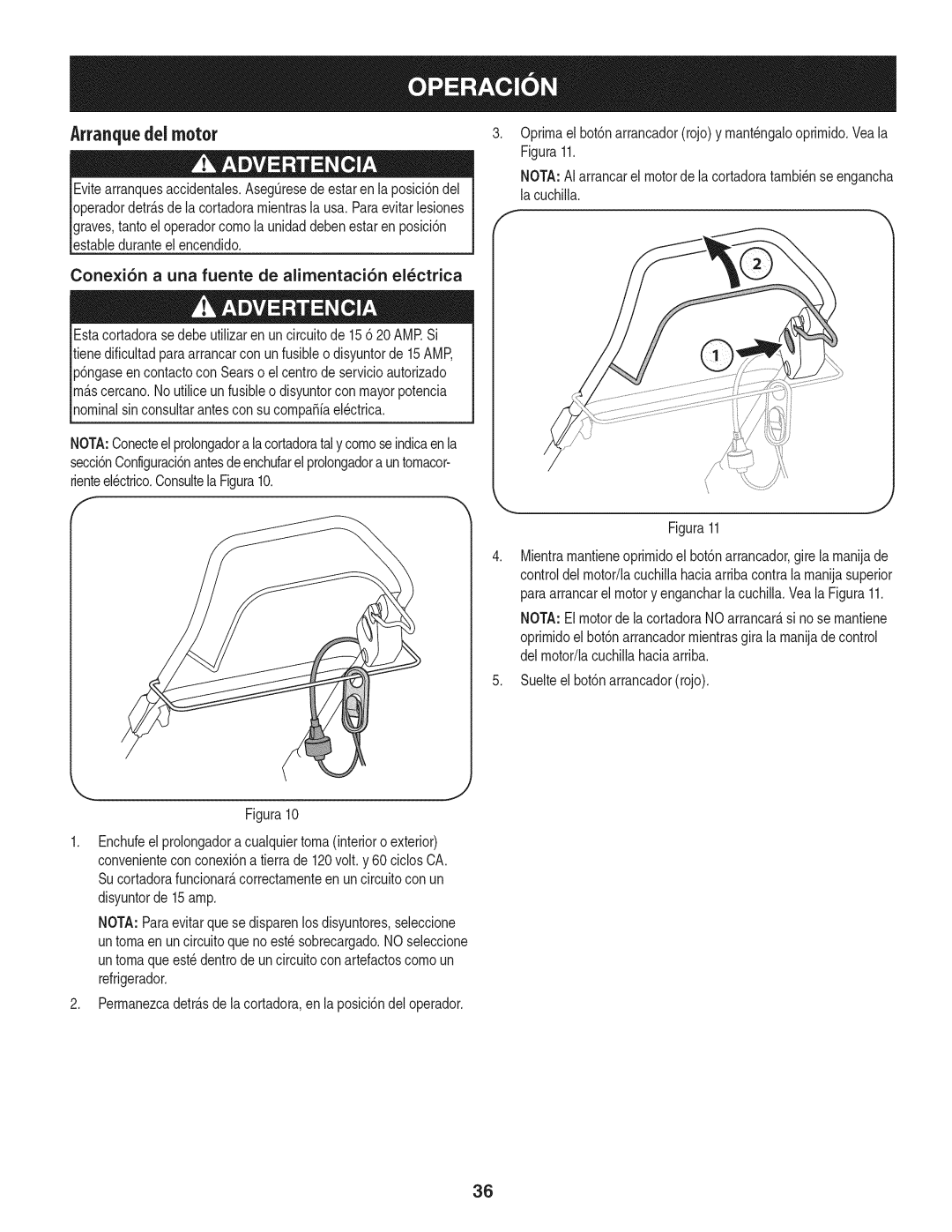 Craftsman 247.370160 manual Arranquedei motor 