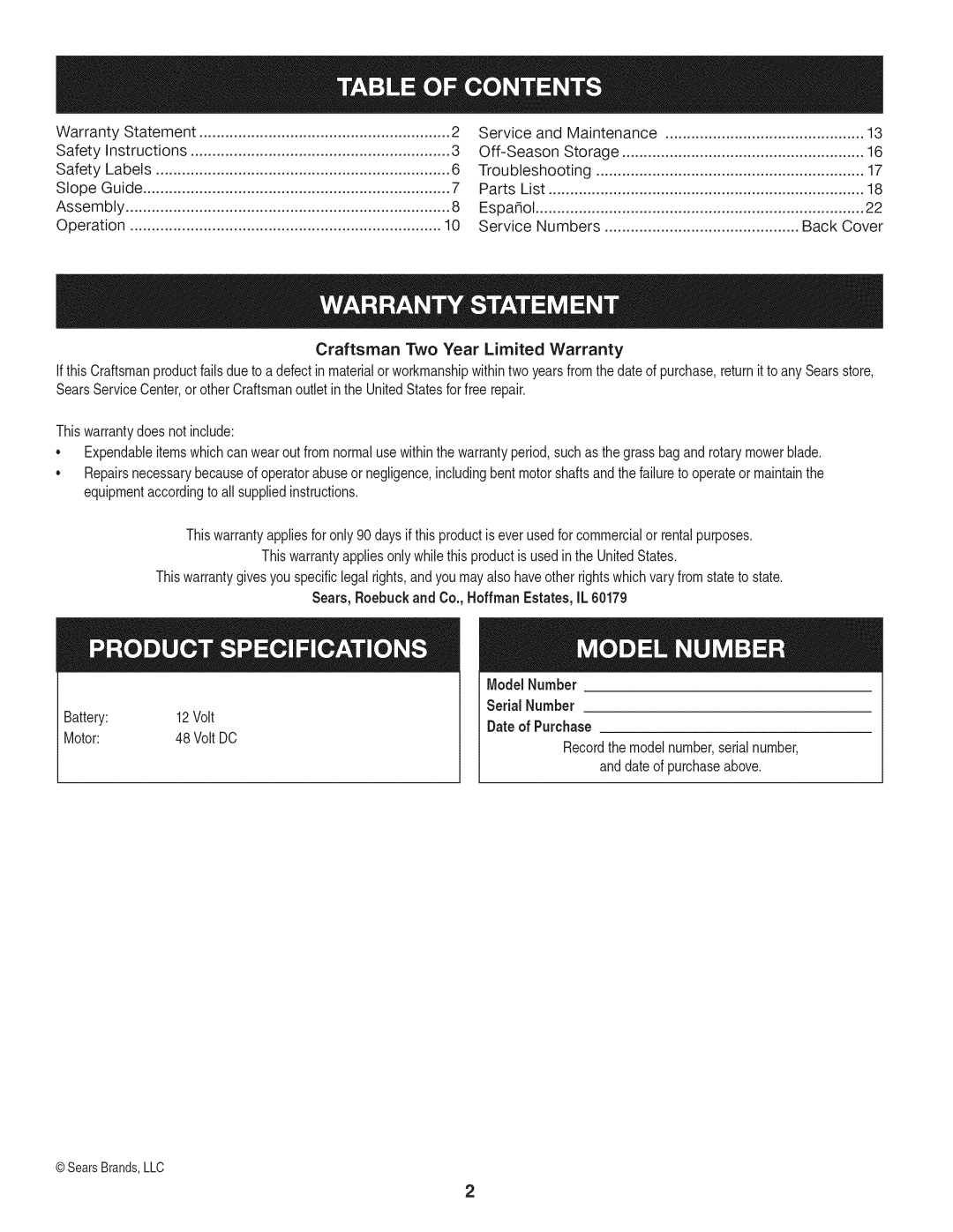 Craftsman 247.370480 manual Craftsman TwoYear Limited Warranty 