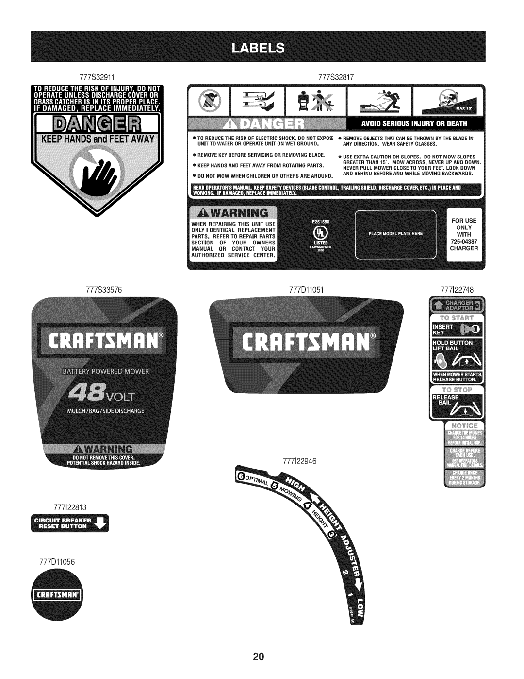 Craftsman 247.370480 manual 777S32911, 777S33576 777Dl1051 777122748 777122946 777122813 777Dl1056 