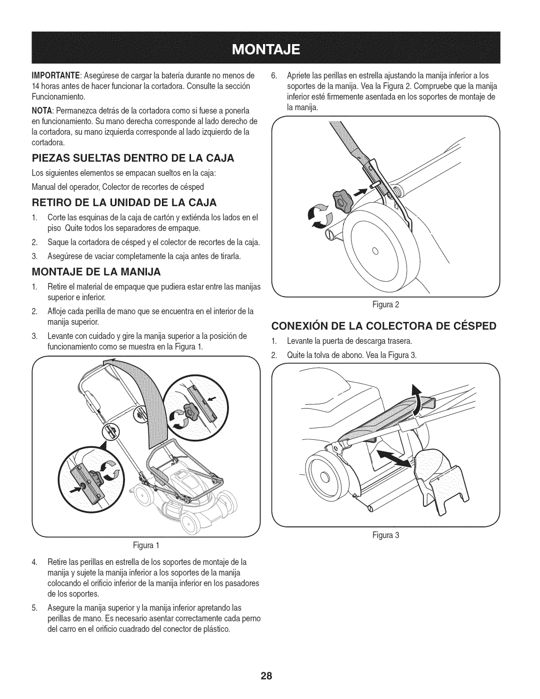 Craftsman 247.370480 manual Piezas Sueltas Dentro DE LA Caja, Retiro DE LA Unidad DE LA Caja, Montaje DE LA Manija 