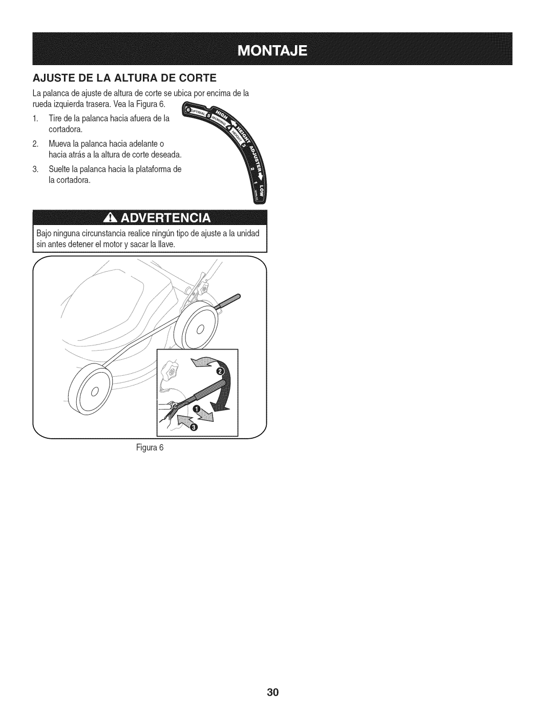 Craftsman 247.370480 manual Ajuste DE LA Altura DE Corte, Figura6 