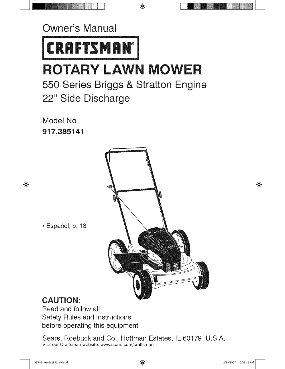 Craftsman 141, 385 owner manual Rotary 