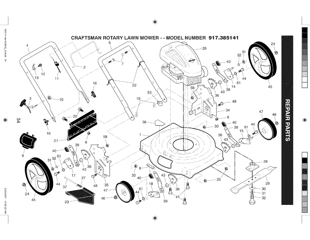 Craftsman 385, 141 owner manual Craftsman Rotary Lawn Mower - Model Number 