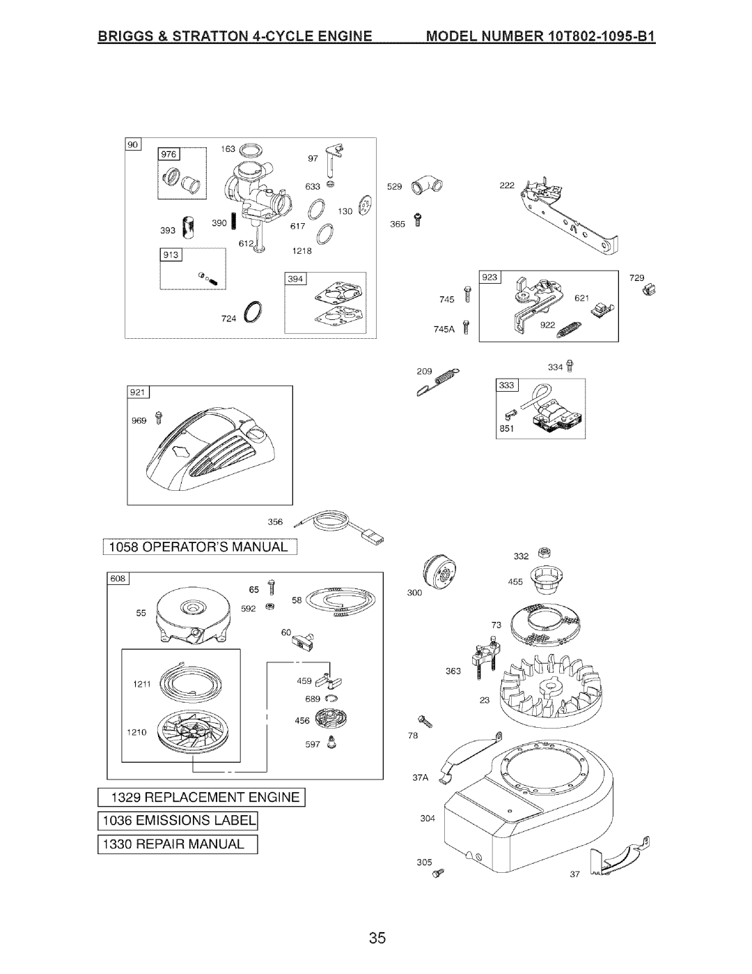 Craftsman 38514 owner manual Operators Manual, Replacement Engine Emissions Label 11330REPAIR Manual 