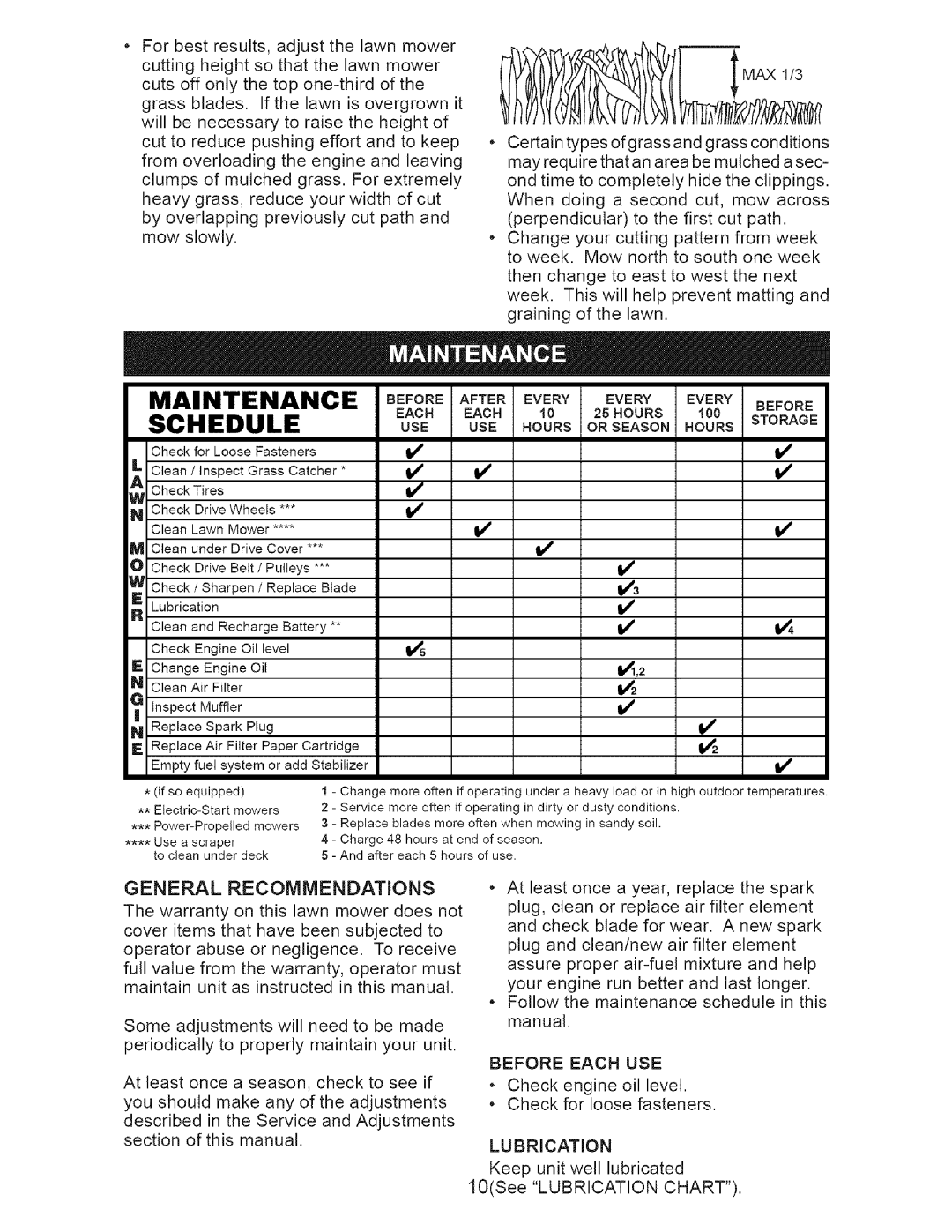 Craftsman 38514 owner manual Schedule, Maintenance 
