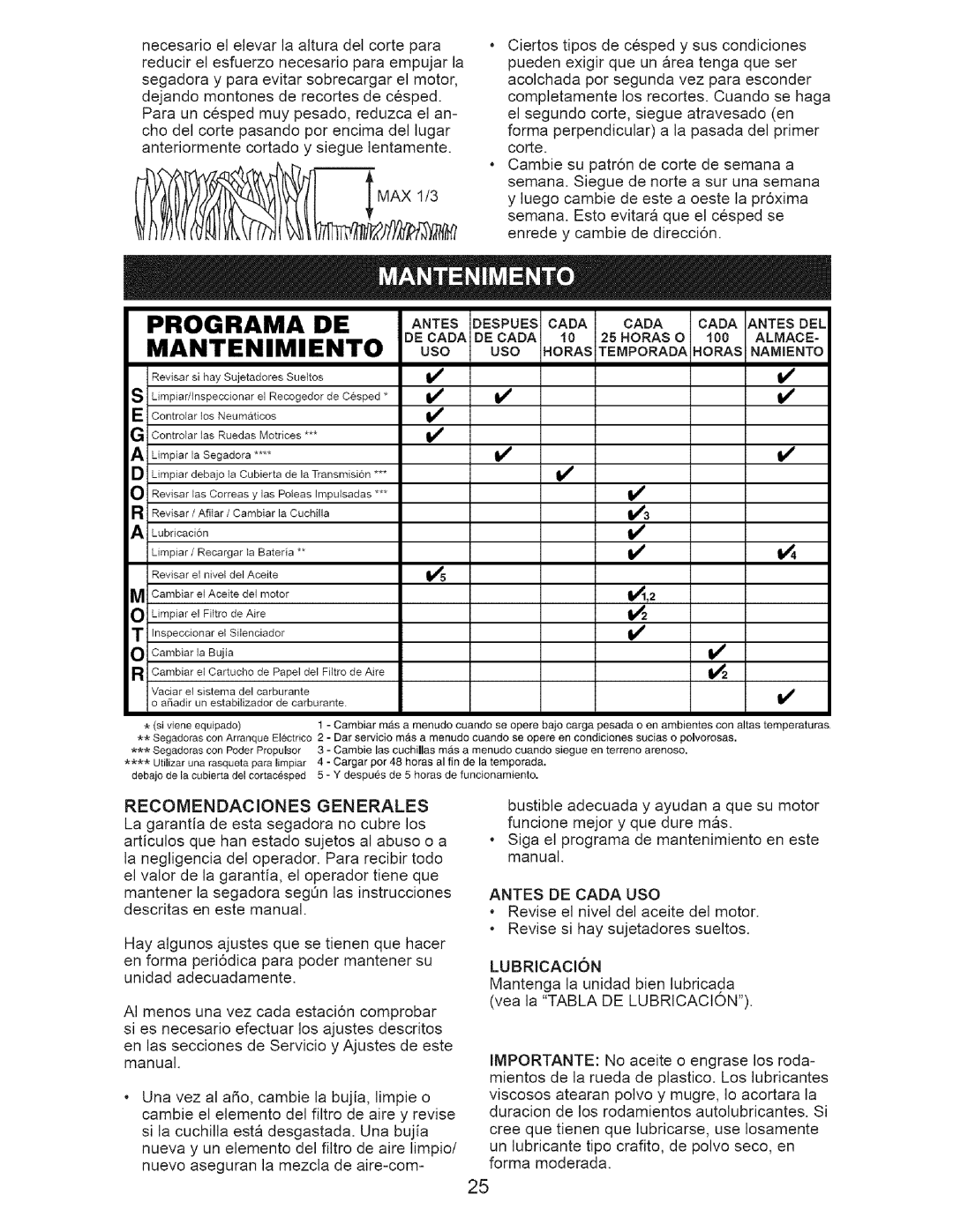 Craftsman 38514 owner manual Programa De Mantenimiento, ANrEsDESPUESCADA CADA CADA.rEsDEL 