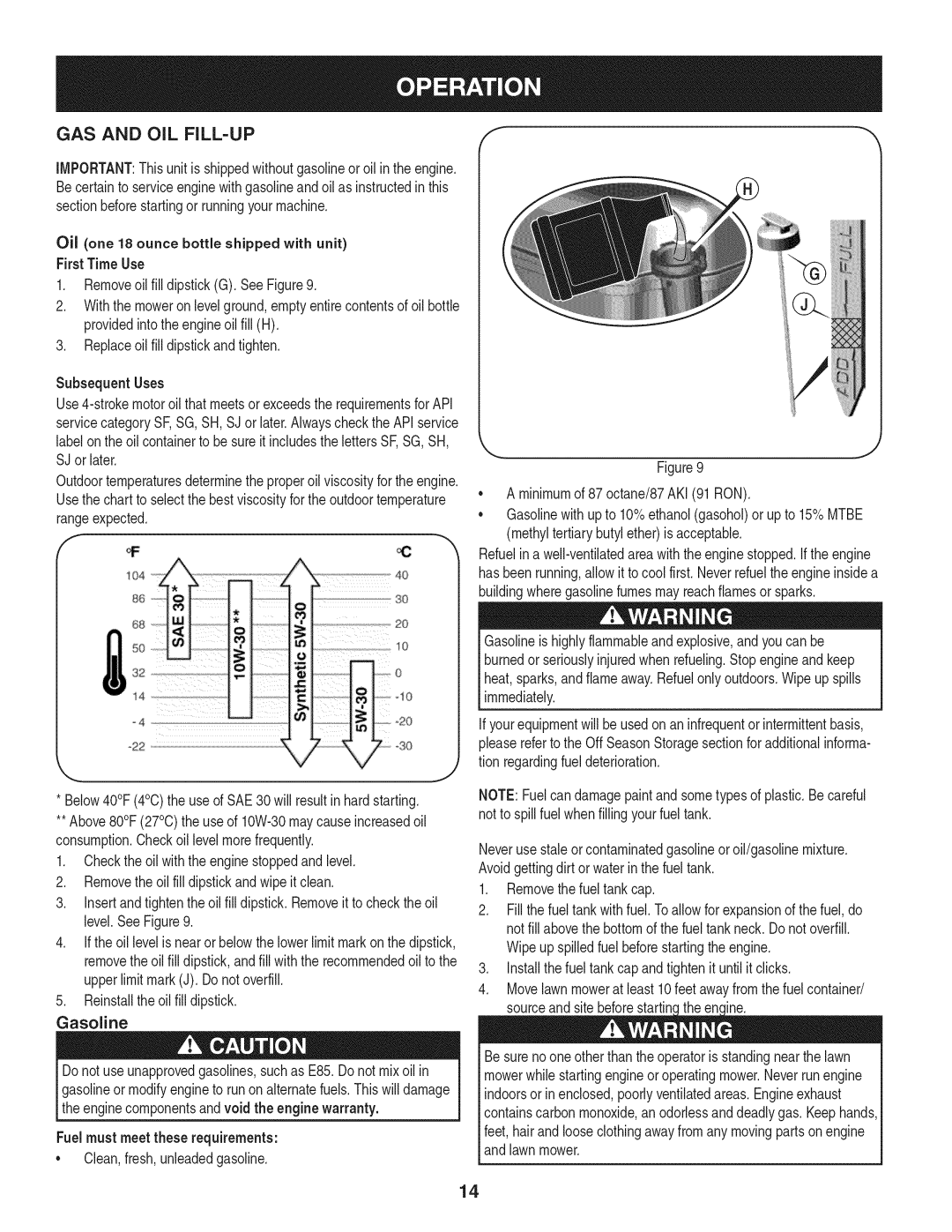 Craftsman 247.38528 manual FirstTime Use, Gasoline, Immediately 