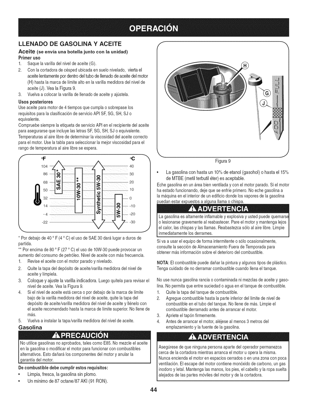 Craftsman 247.38528 manual Llenado DE Gasolina Y Aceite, 86 o ..... so 