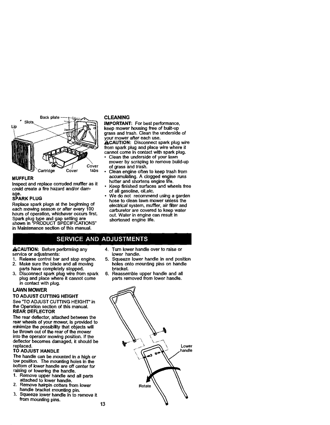 Craftsman 38872 Muffler, Spark Plug, Lawn Mower To Adjust Cutting Height, Rear Deflector, To Adjust Handle, Cleaning 