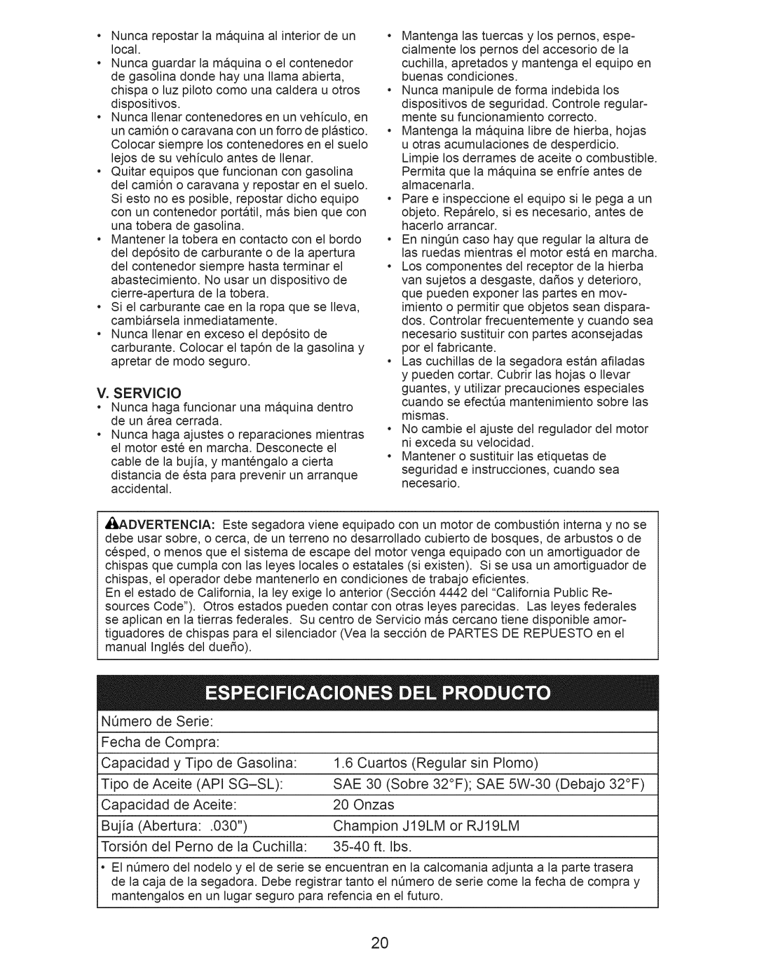 Craftsman 917.389011 manual Api Sg-Sl Sae, RJ19LM 