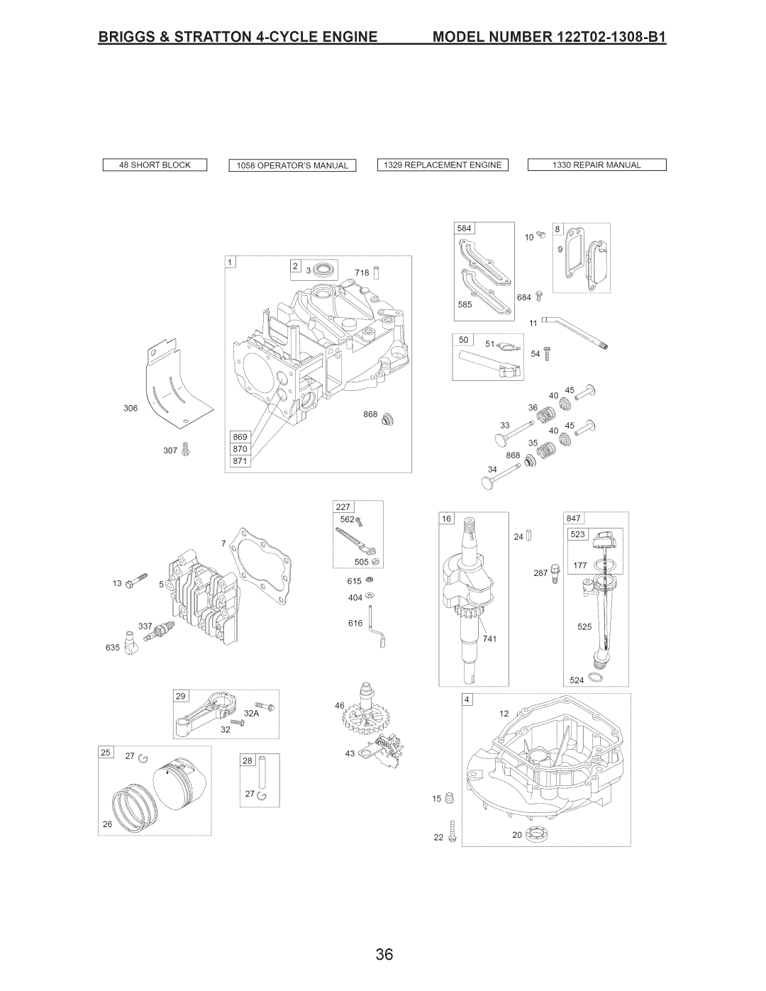 Craftsman 917.389011 manual Briggs & Stratton 4-CYCLE Engine Model Number 122T02-1308=BI 