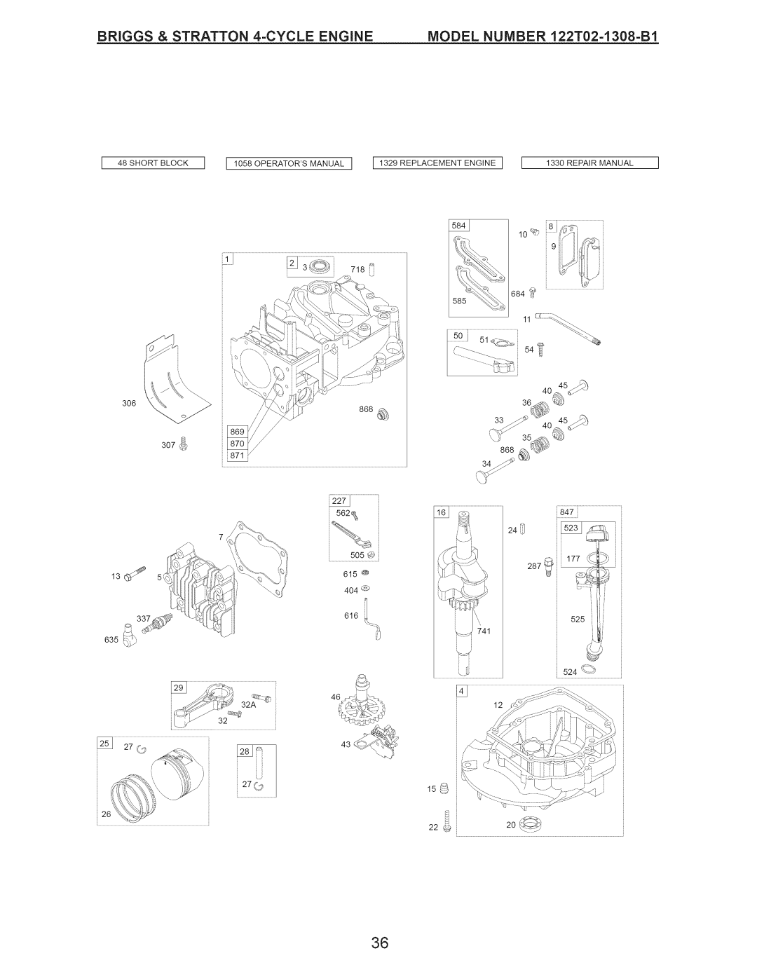 Craftsman 917.389011 manual BRIGGS & STRATTON 4-CYCLEENGINE, MODEL NUMBER 122T02-1308=BI 