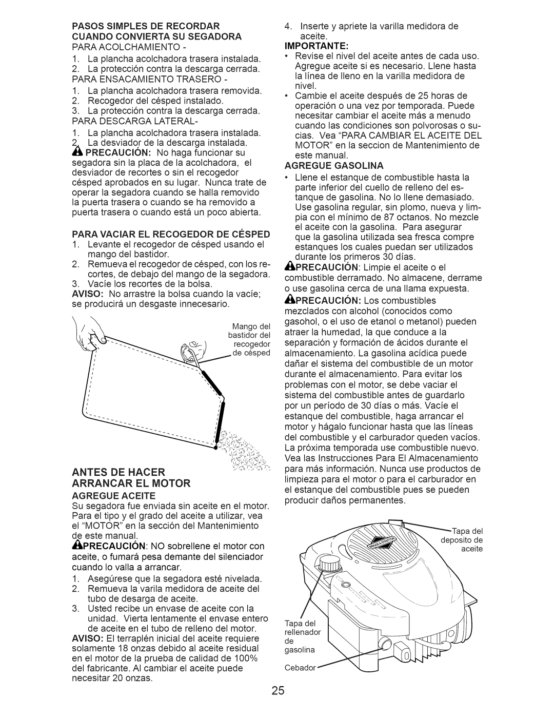 Craftsman 917.389020 manual Antes DE Hacer Arrancar EL Motor, Importante 