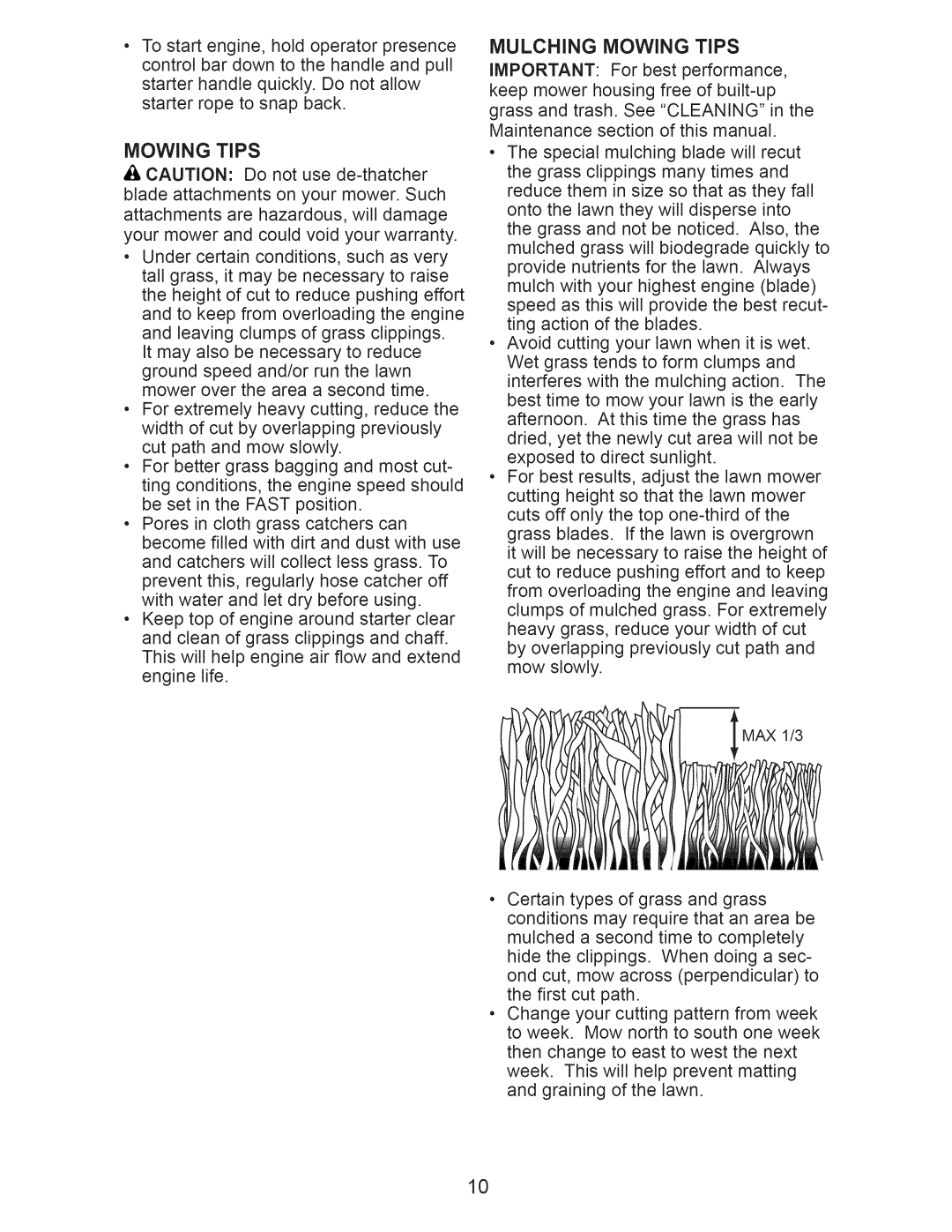 Craftsman 917.389050 owner manual Mulching Mowing Tips 