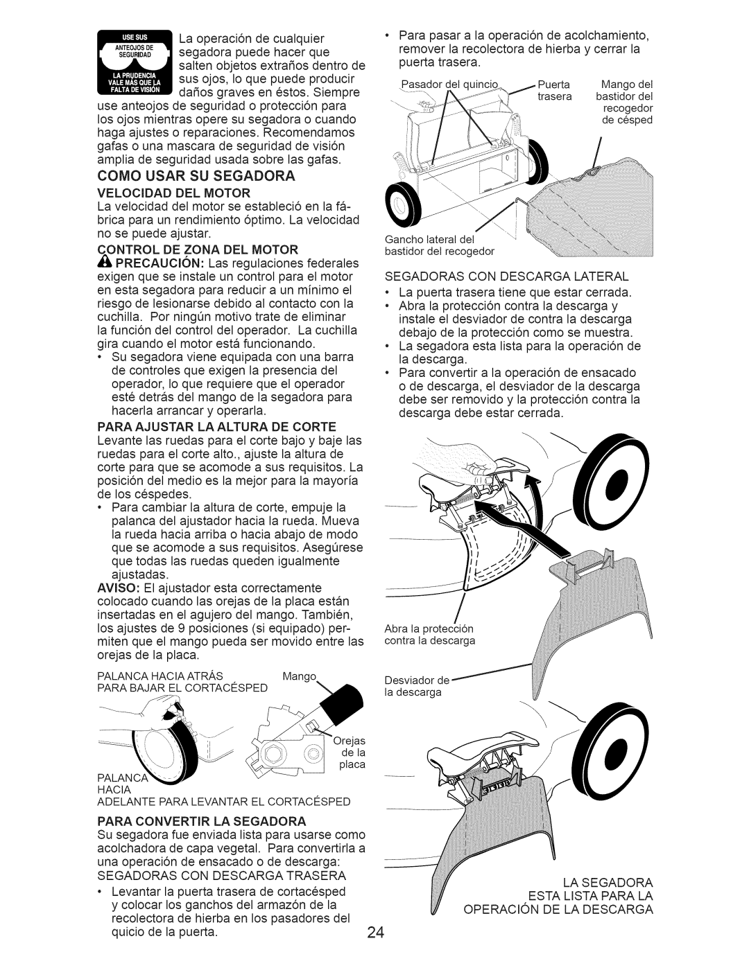 Craftsman 917.389050 owner manual Como Usar SU Segadora 