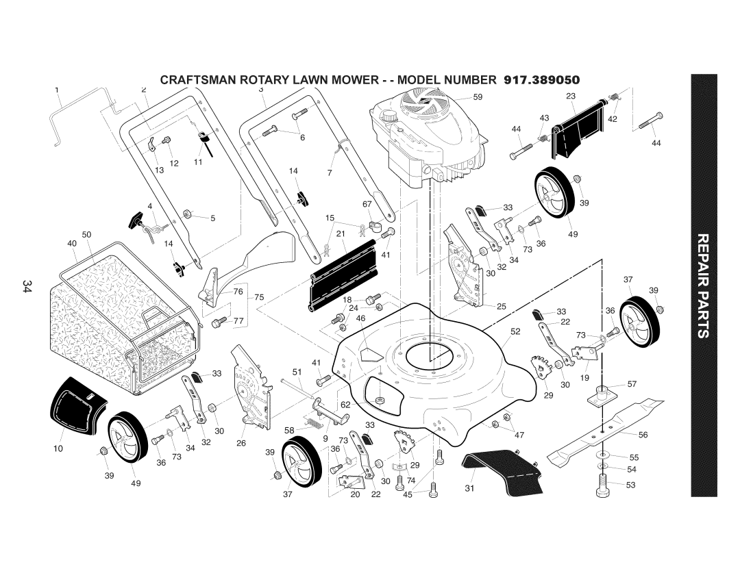 Craftsman 917.389050 owner manual Craftsman Rotary Lawn Mower - - Model Number 