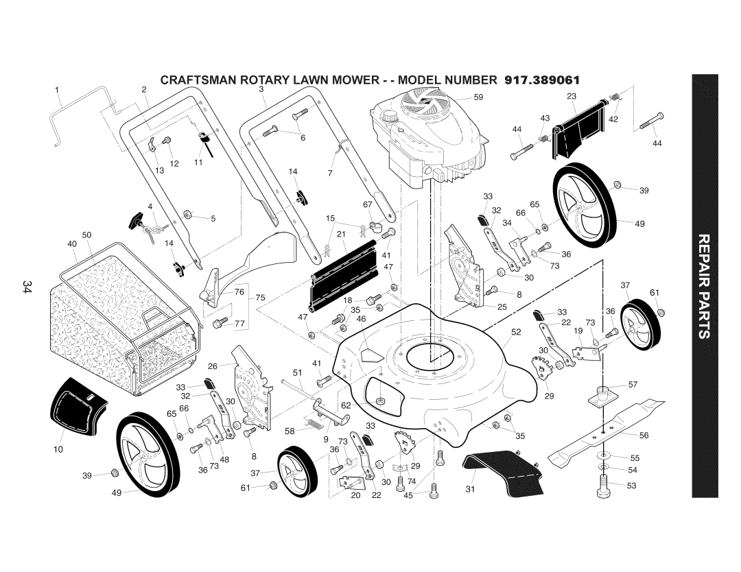 Craftsman 917.389061 owner manual Craftsman Rotary Lawn Mower - Model Number 917.38906t 