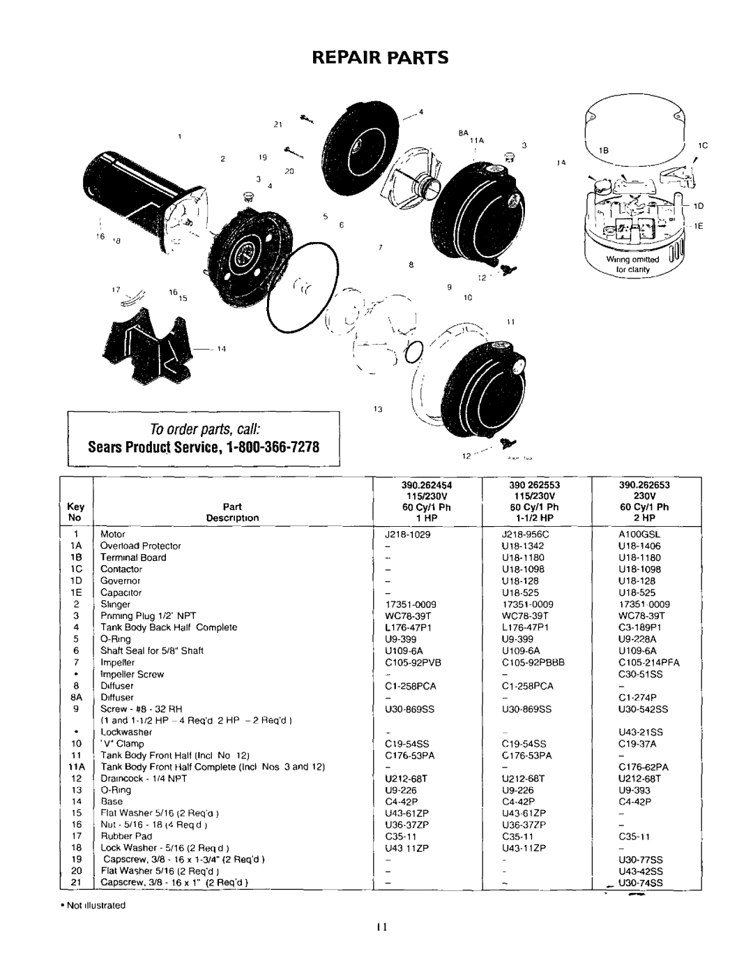 Craftsman 390.262553, 390.262653, 390.262454 owner manual Repair Parts, Key 