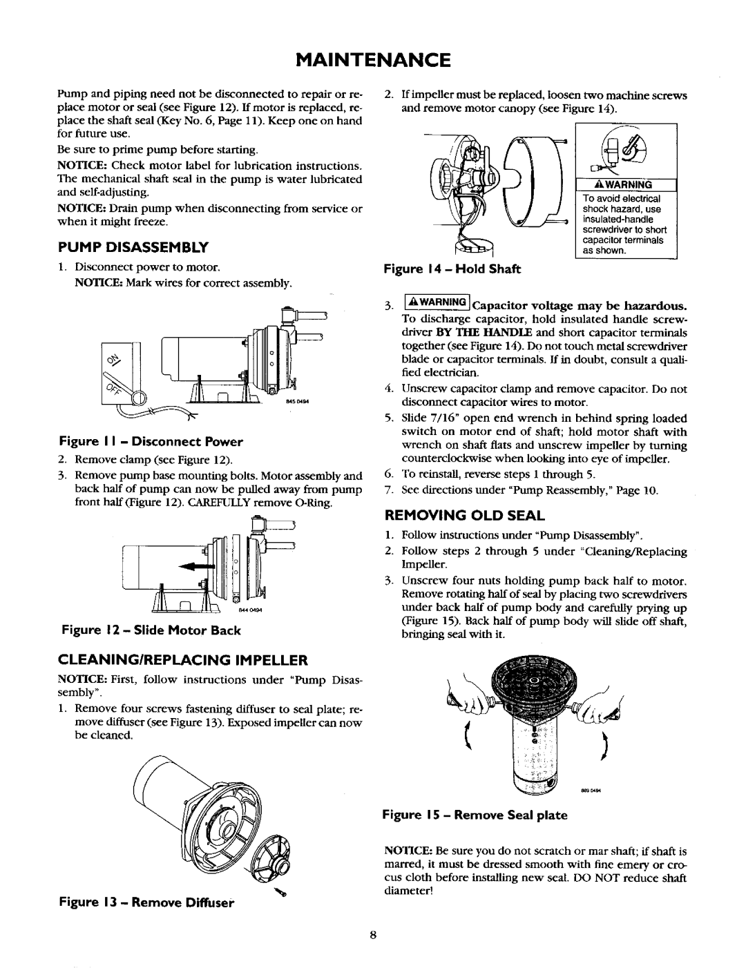 Craftsman 390.262553, 390.262653, 390.262454 Maintenance, Pump Disassembly, Removing OLD Seal, Cleaningireplacingimpeller 