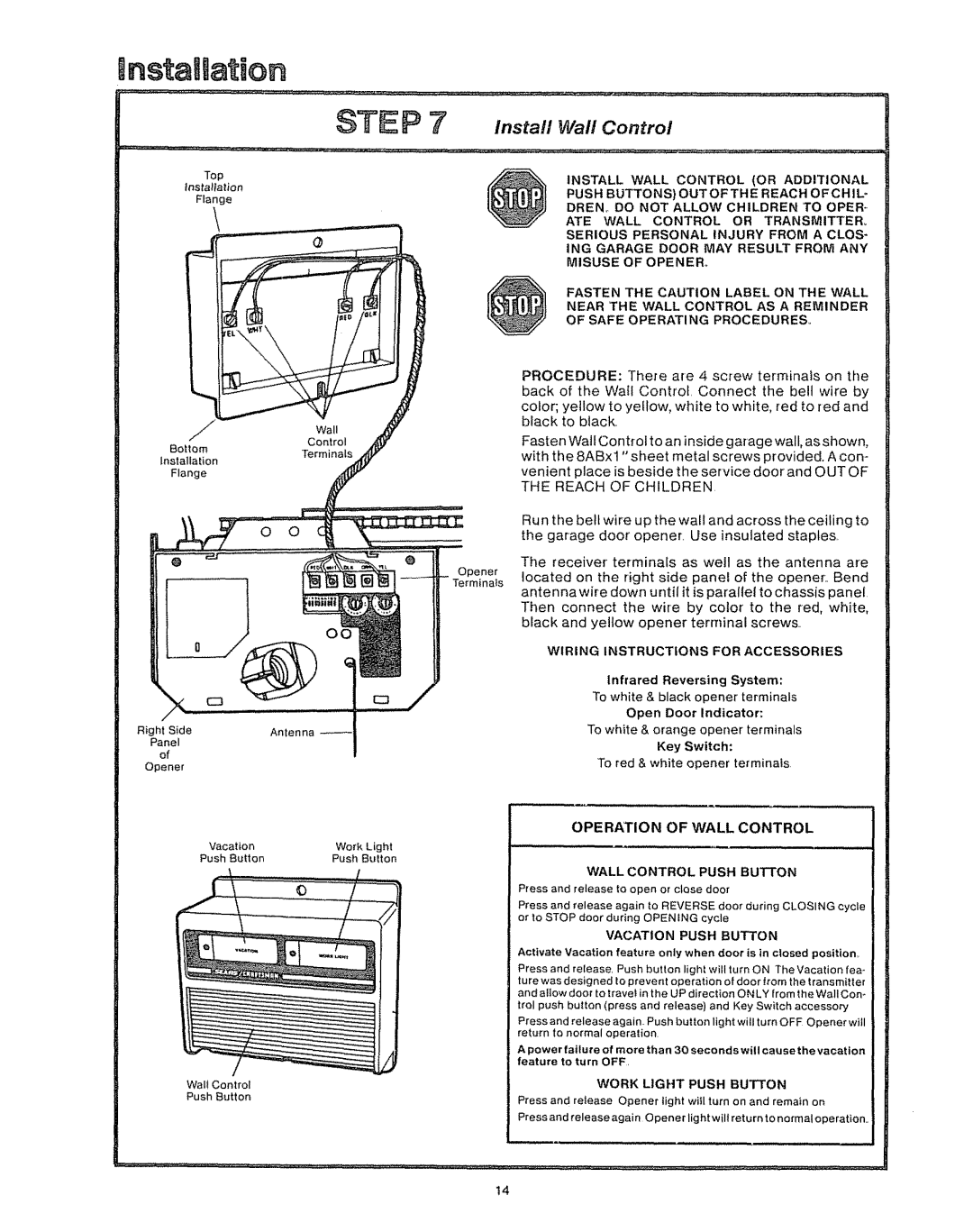 Craftsman 39535006 specifications Operation Wall, Control 