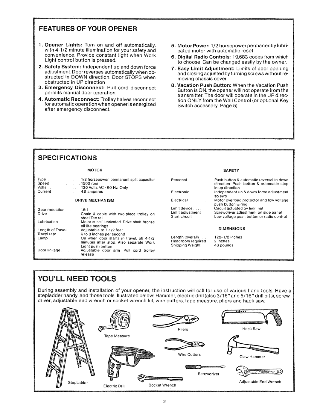 Craftsman 39535006 specifications Youll Need Tools 