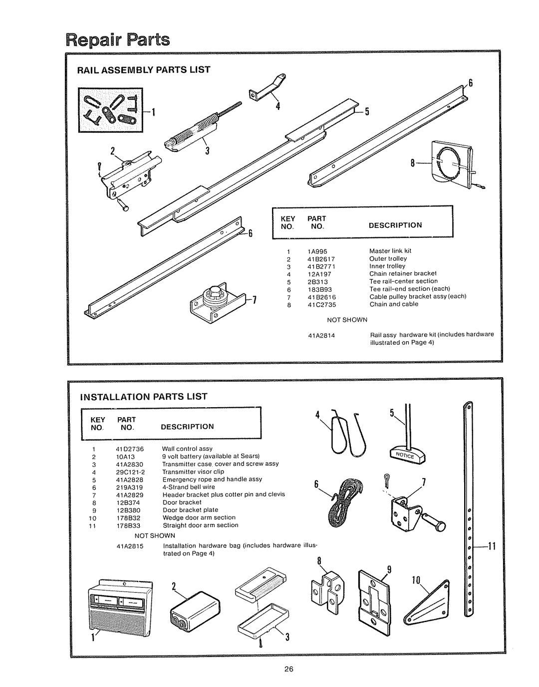 Craftsman 39535006 specifications Repair Parts, RAI L Assembly Parts List 