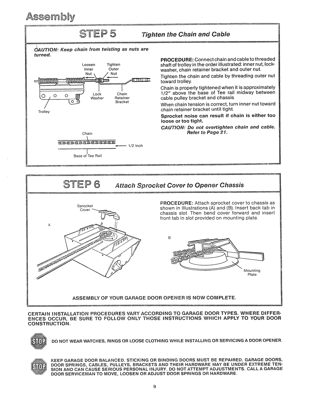 Craftsman 39535006 specifications Ass÷mbUv, Gg P 5Tighten the Chain and Cable 