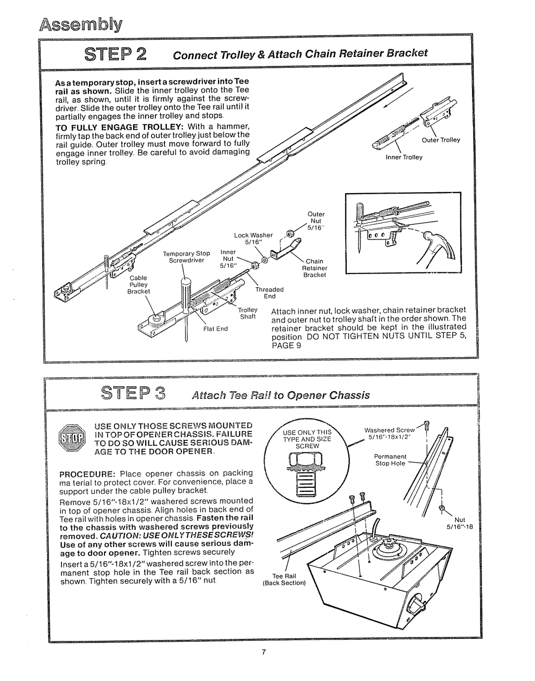 Craftsman 39535006 specifications Assemb, S=E P 2 Connect Trolley & Attach Chain Retainer Bracket 