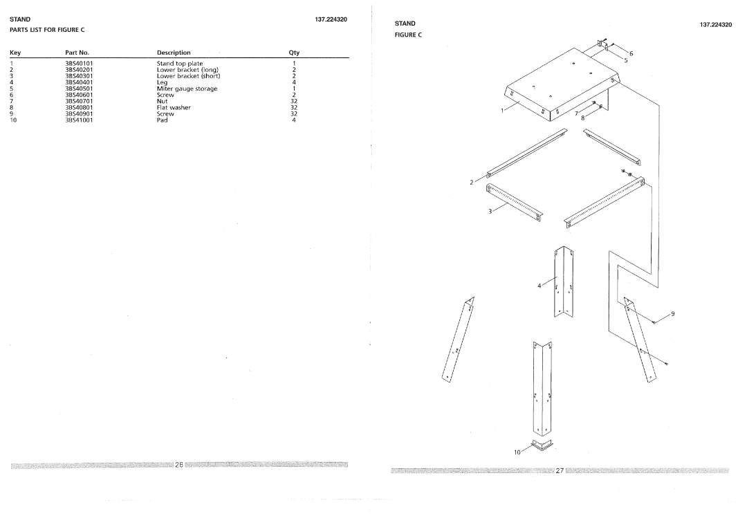 Craftsman 3BS12401 operating instructions Parts List for Figure C Stand 