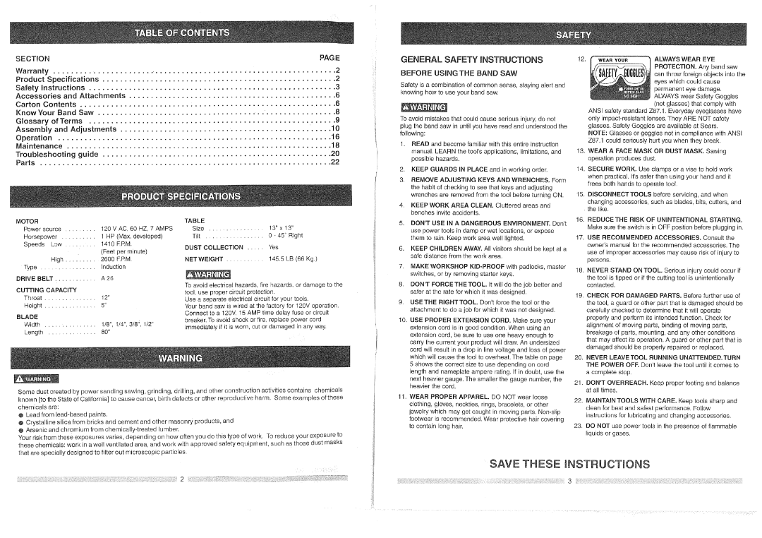 Craftsman 3BS12401 operating instructions Section General Safety Instructions 